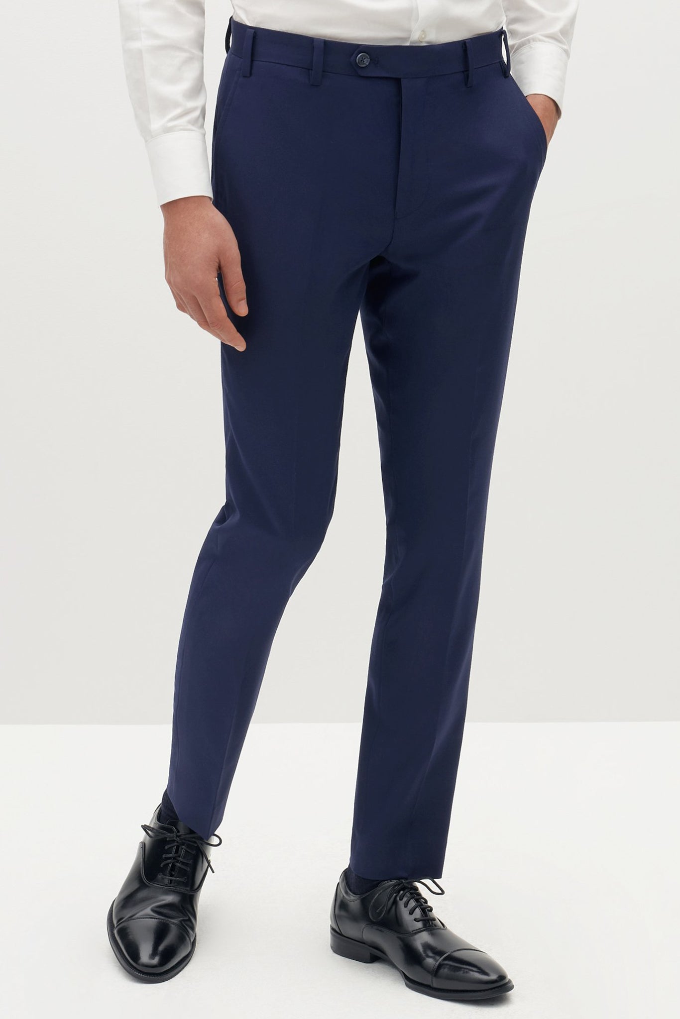skinny blue suit trousers