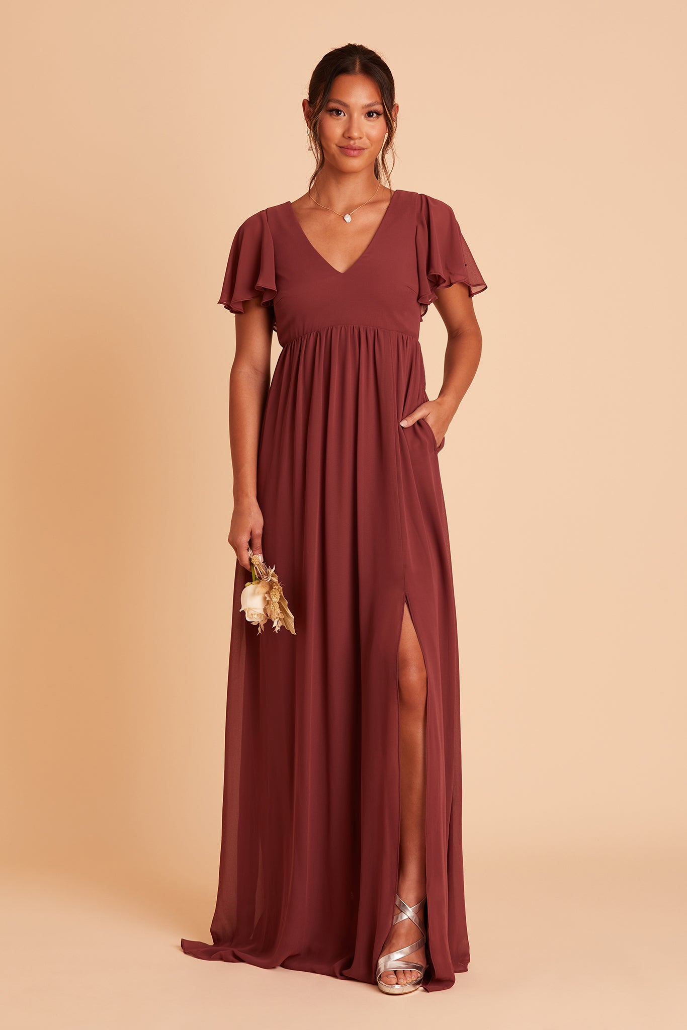 Hannah Black Crepe Slit Bridesmaid Dress