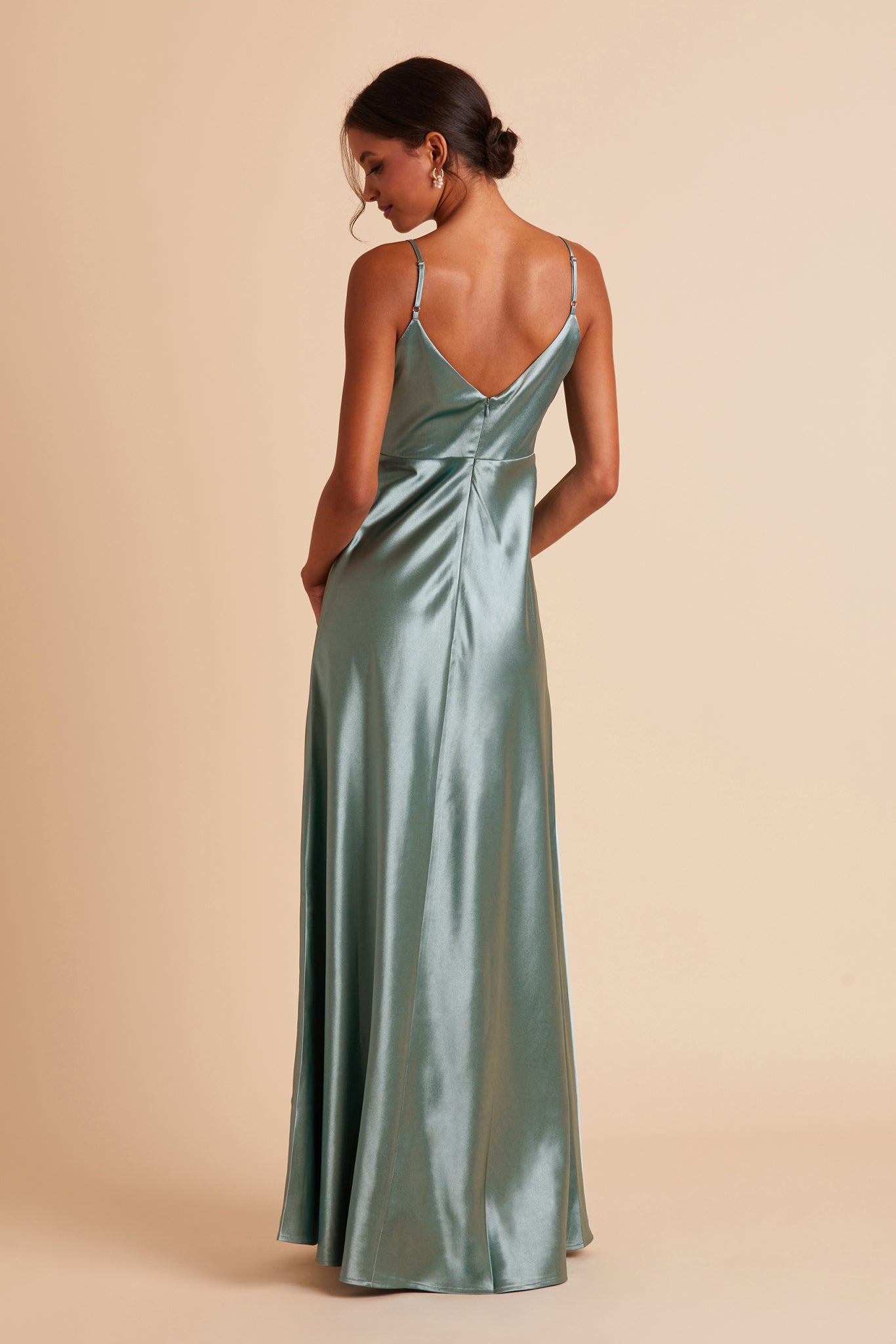 Ladivine KV1056 Size 4 Emerald Long Fitted Satin Maxi Slit Formal