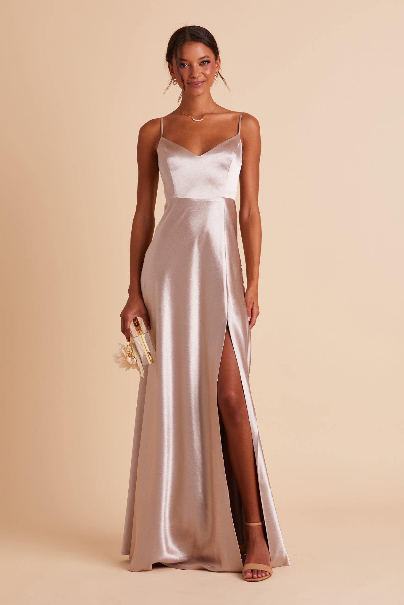 Jay Satin Bridesmaid Dress in Taupe | Birdy Grey