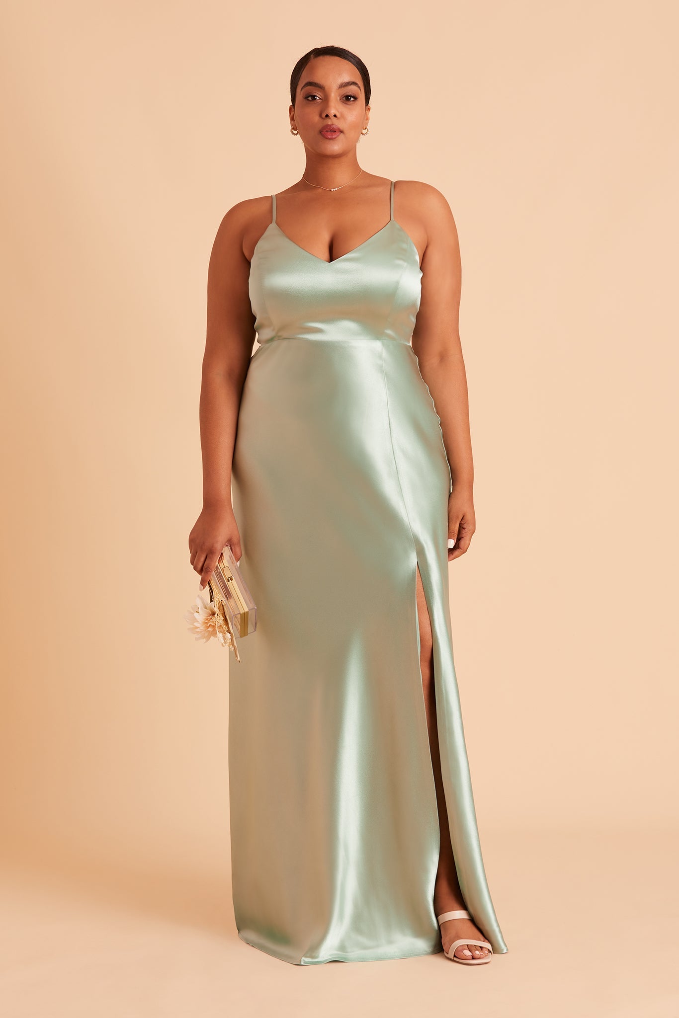 Jay Satin Bridesmaid Dress in Sage | Birdy Grey