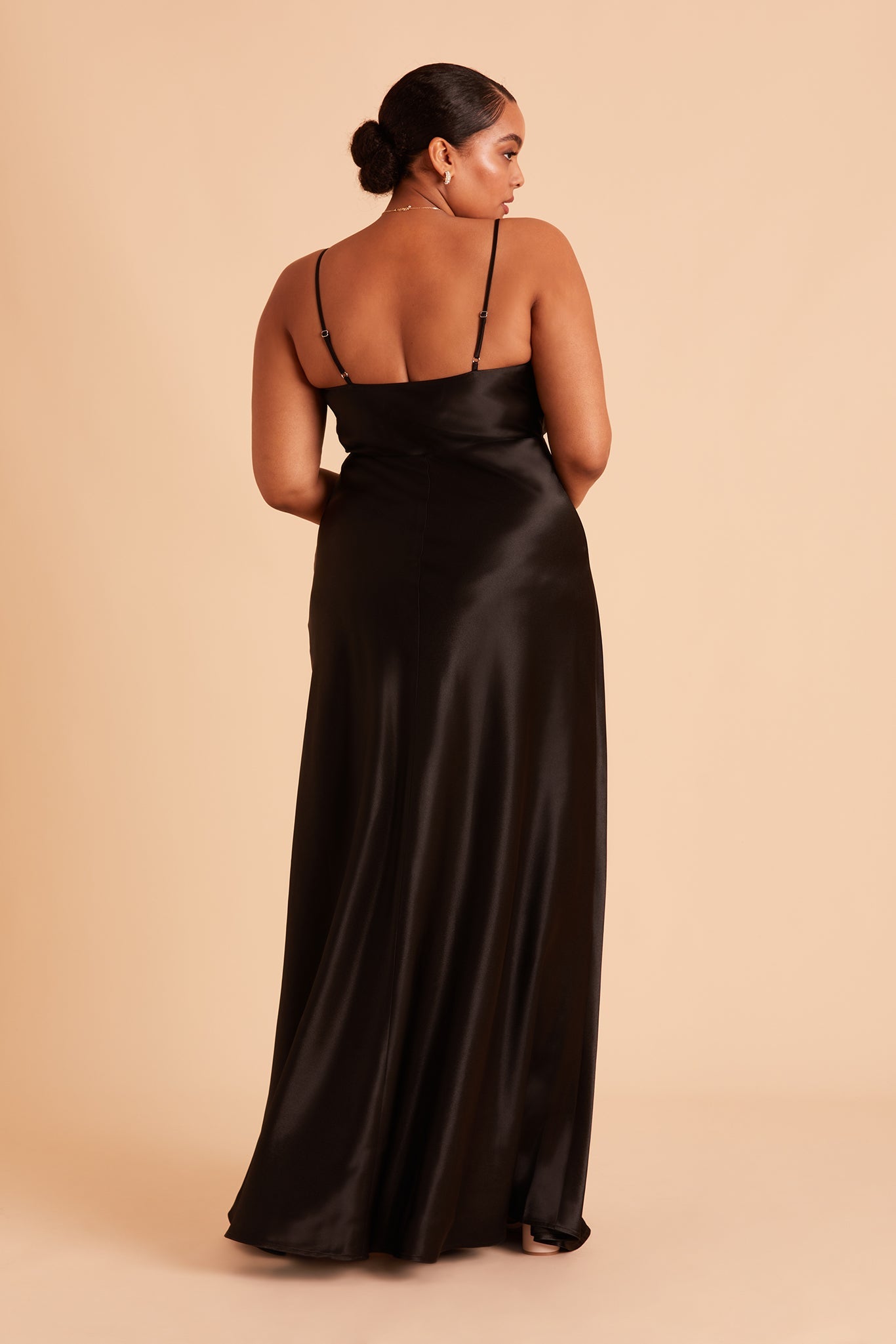 Lisa Long Satin Bridesmaid Dress in Black | Birdy Grey