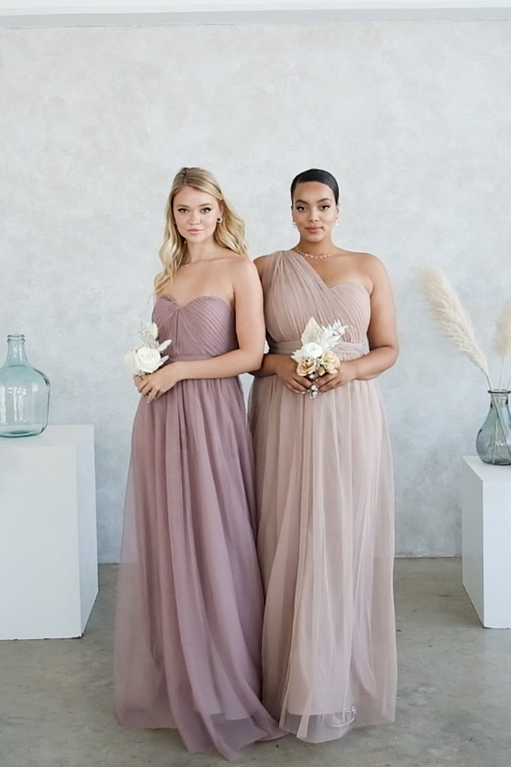 Sandy mauve 2024 bridesmaid dresses