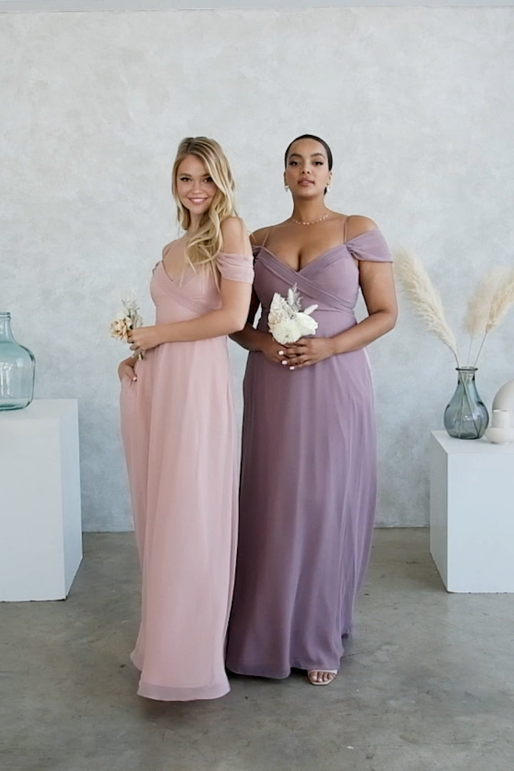 Spence Convertible Chiffon Bridesmaid Dress in Dusty Rose Birdy Grey