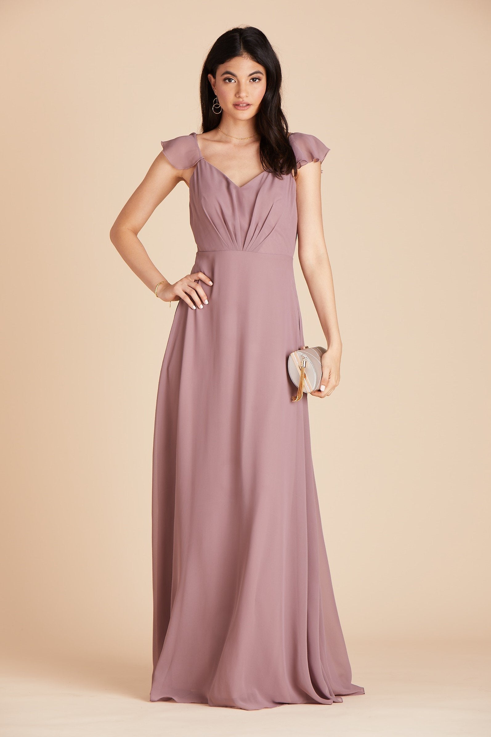 Kae Chiffon Bridesmaid Dress in Dark Mauve | Birdy Grey