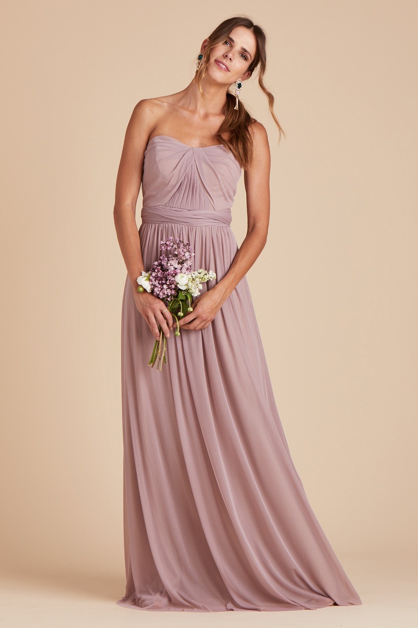 Chicky Convertible Bridesmaid Dress in Mauve Birdy Grey