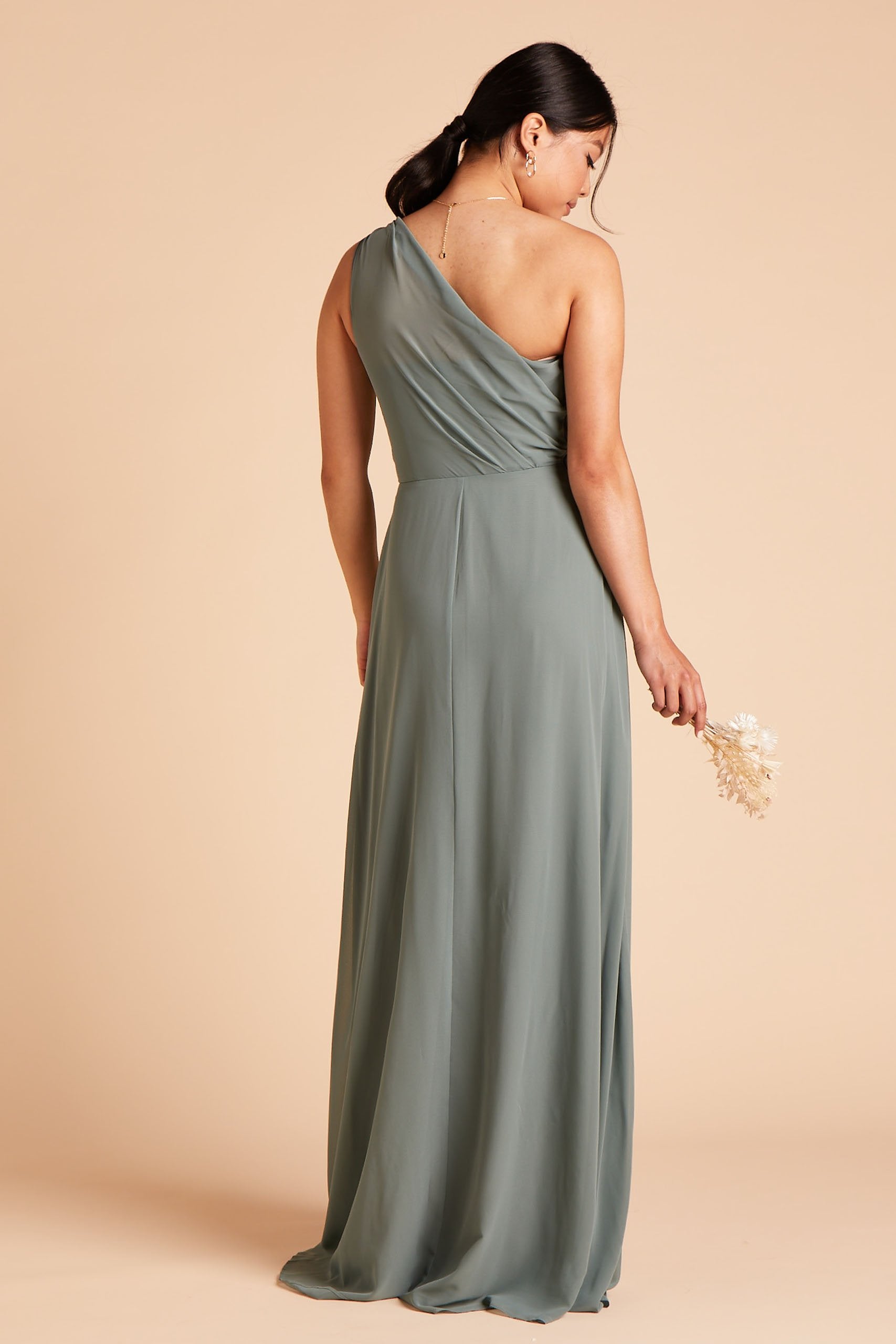 Kira One Shoulder Bridesmaid Dress in Sea Glass Chiffon | Birdy Grey