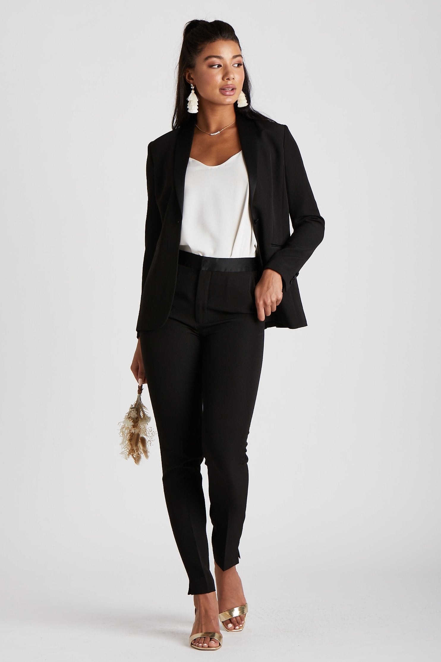 Grey jacket clearance black pants women