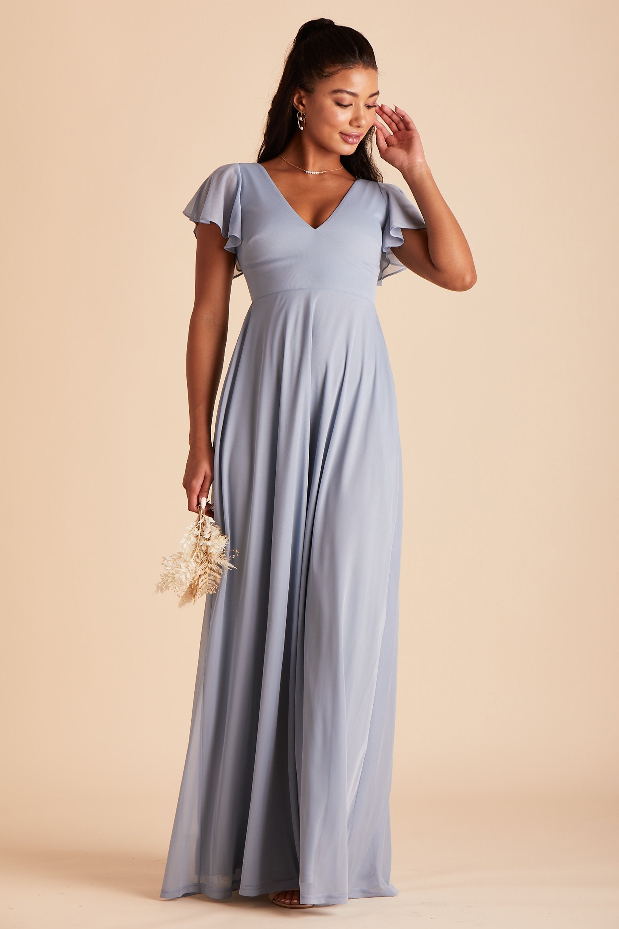 Birdy Grey Hannah hot Empire waist seaglass flutter sleeve slit maxi dress