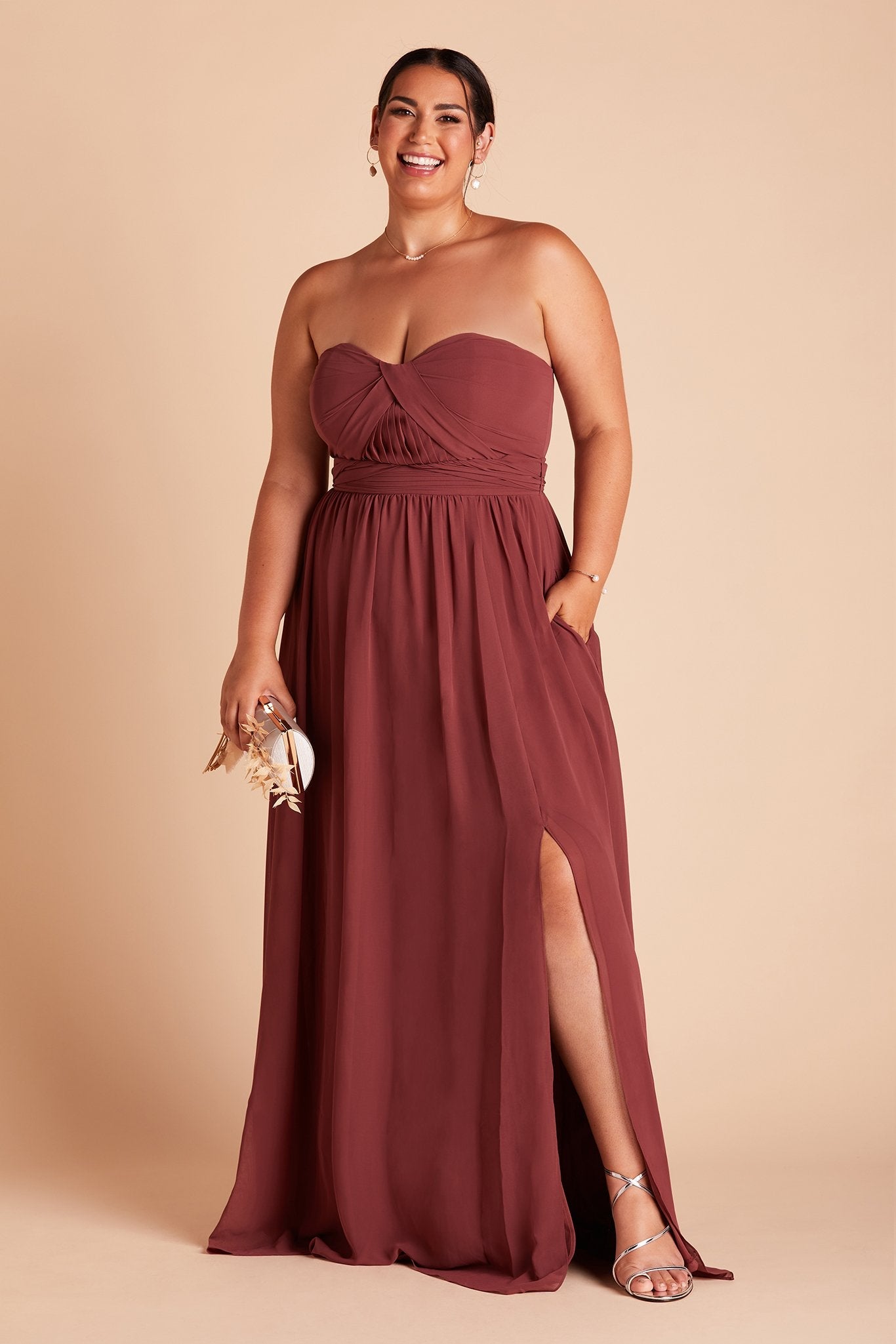 Grace Convertible Chiffon Bridesmaid Dress in Rosewood Birdy Grey