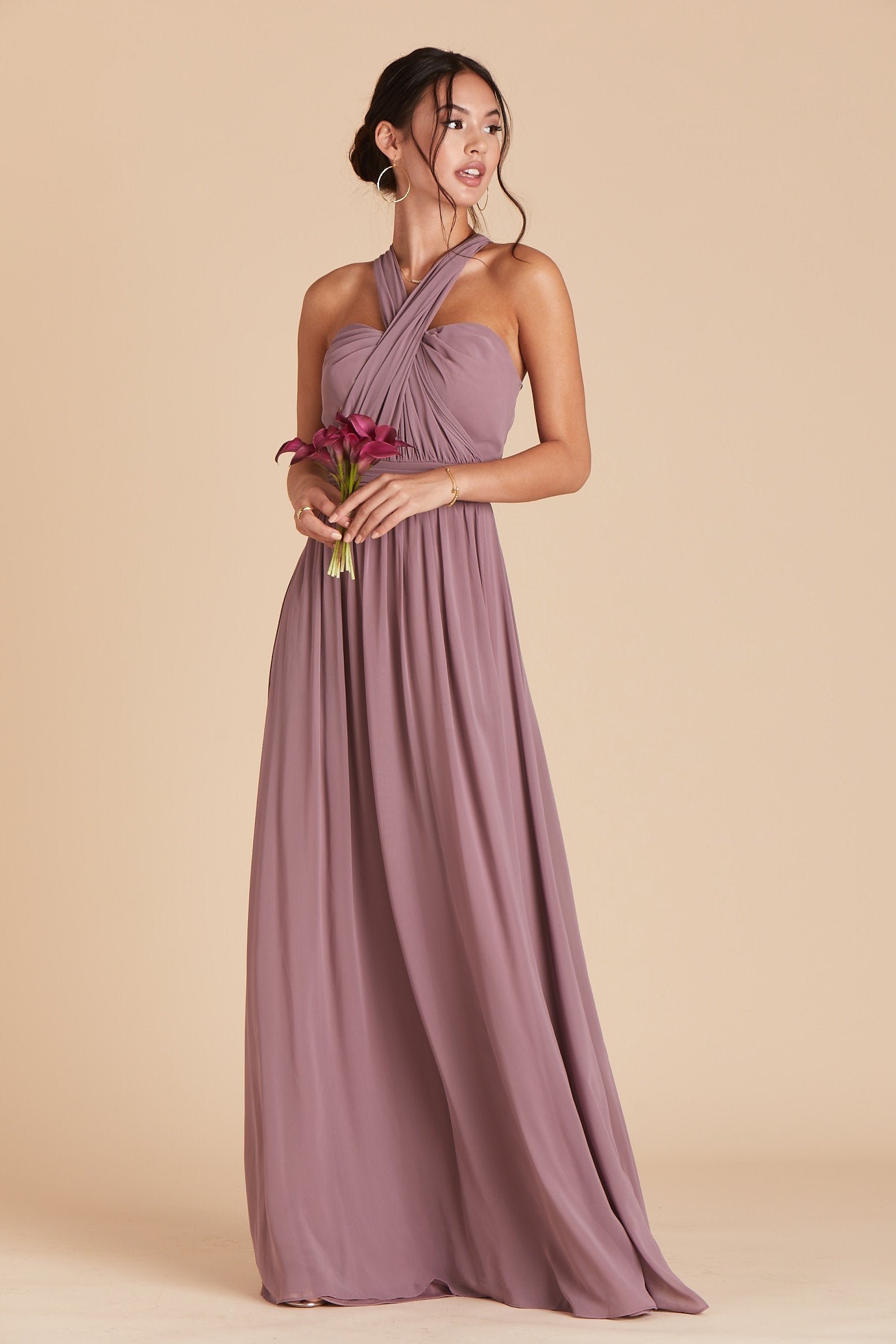 Grace Convertible Chiffon Bridesmaid Dress in Dark Mauve Birdy Grey