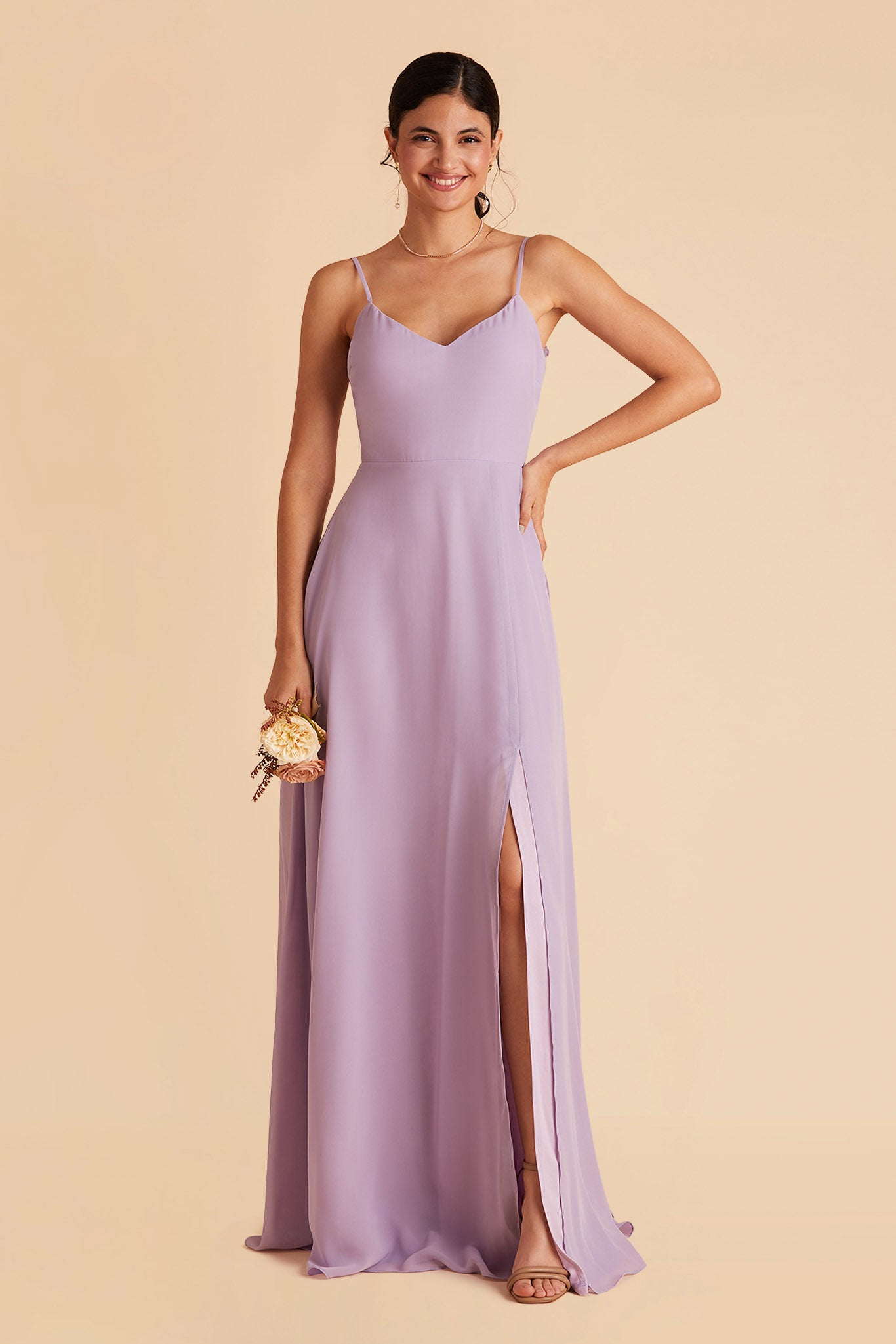 Devin Convertible Chiffon Lavender Slit Bridesmaid Dress | Birdy Grey