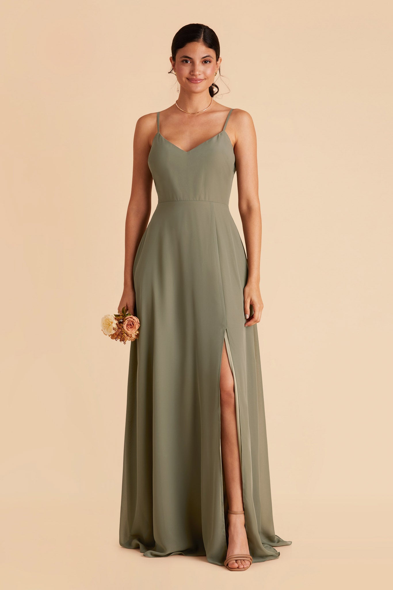 Devin Convertible Chiffon Moss Green Slit Bridesmaid Dress | Birdy