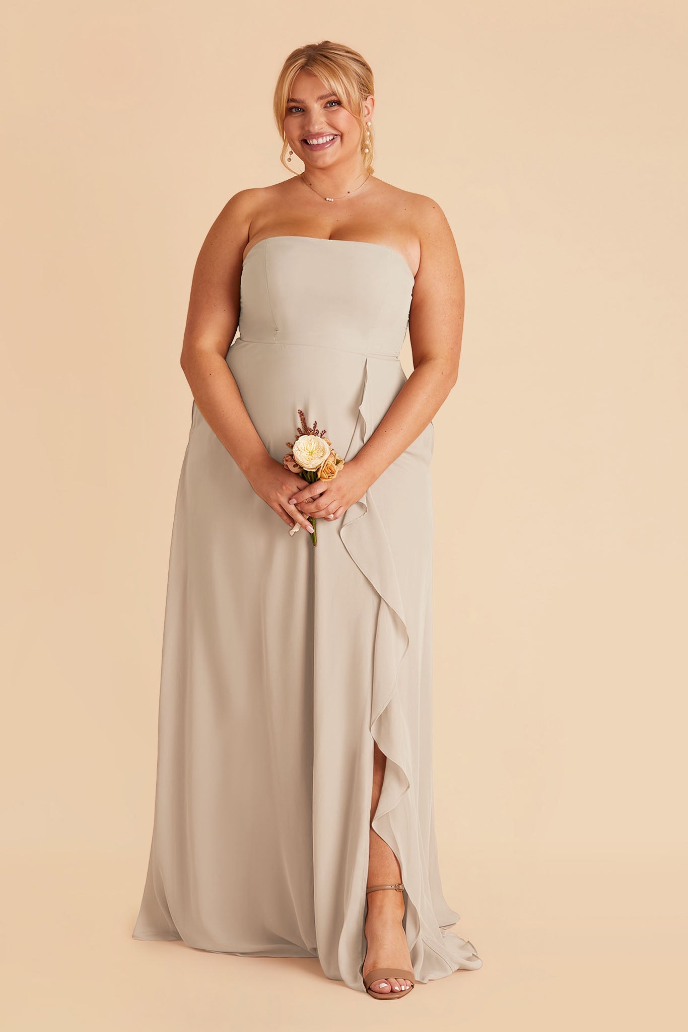 Neutral Champagne Winnie Chiffon Ruffle Bridesmaid Dress | Birdy Grey