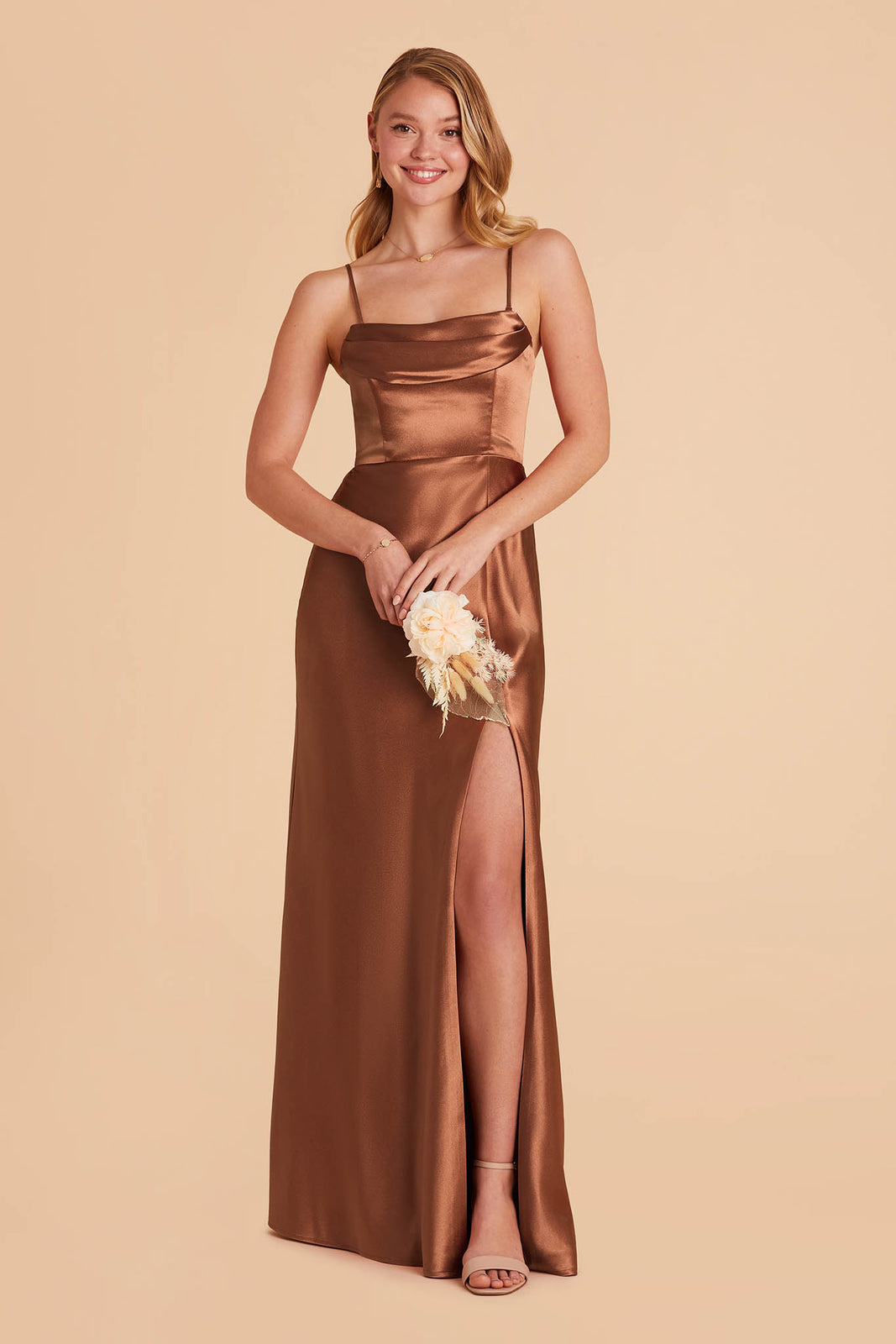 Rust Satin Sleeveless Maxi Wrap Dress Bridesmaid Dress Wedding