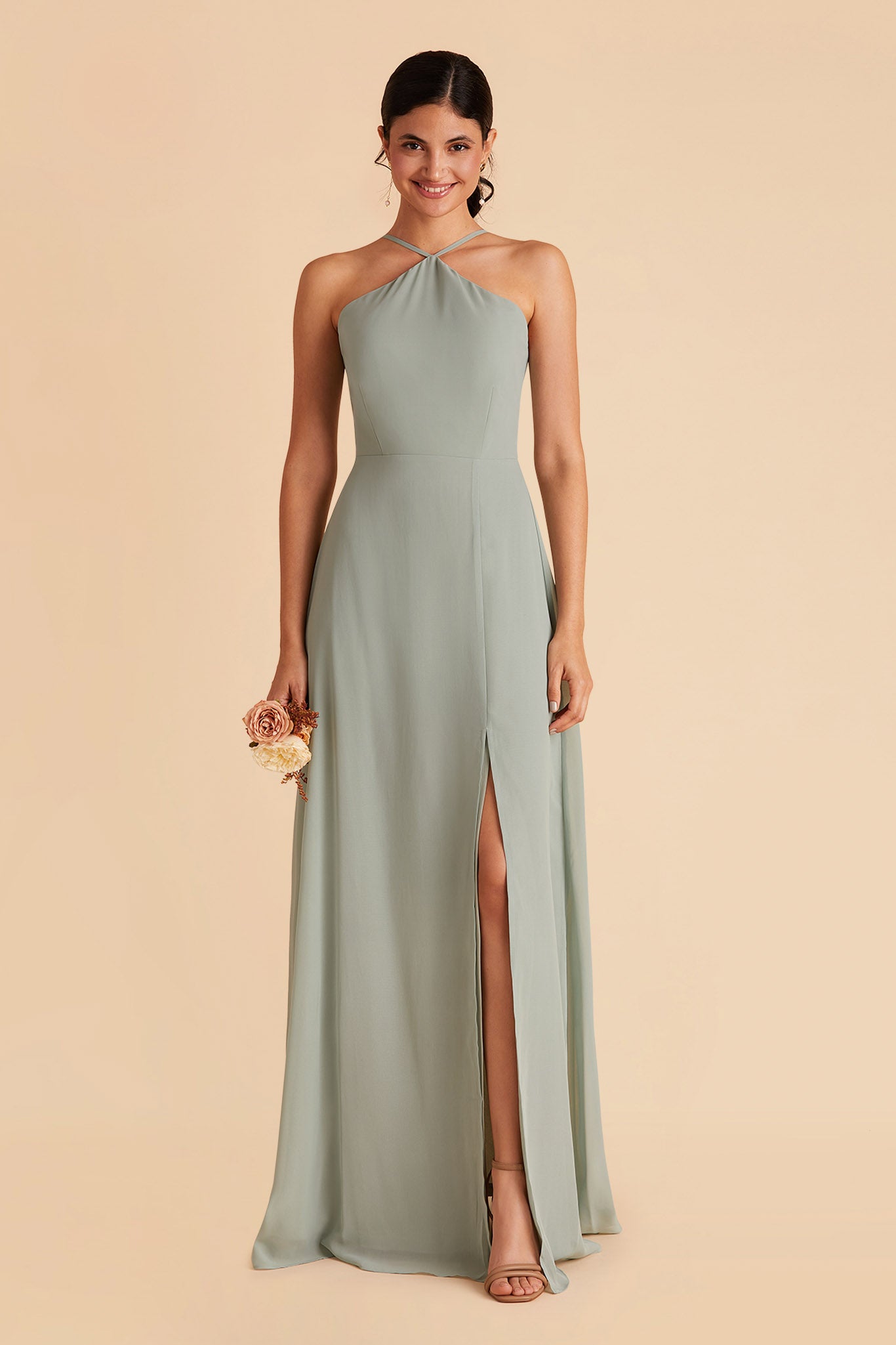 Grey halter bridesmaid clearance dress