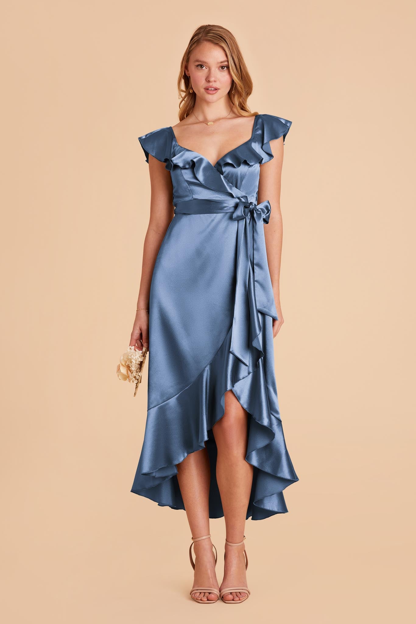 Slate Blue Satin Dress - Satin Midi Dress - Satin Slip Dress - Lulus
